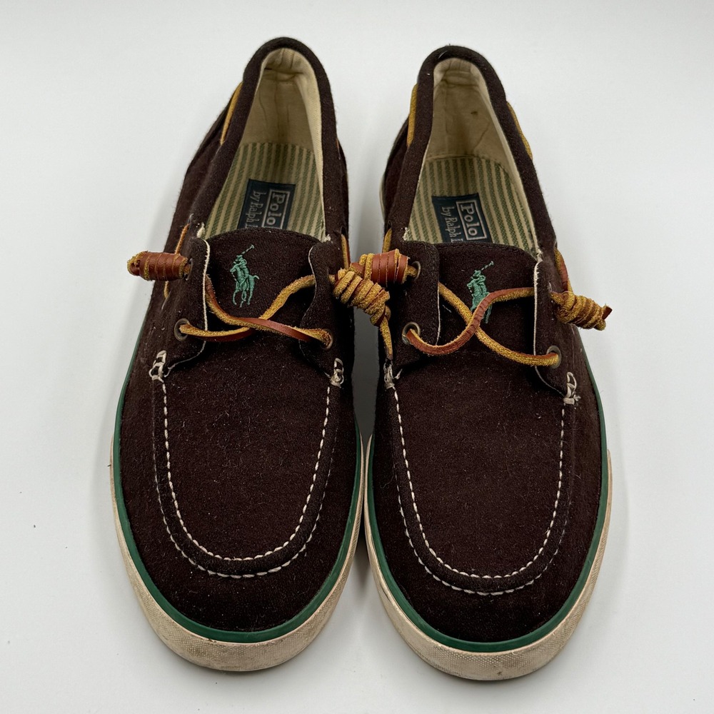 Polo Ralph Lauren‎ Sander Boat Shoes Mens Brown Flannel Moc Toe Lace Up Size 11D